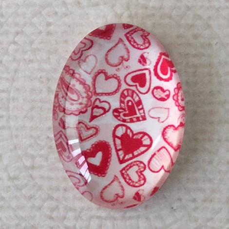 18x25mm Art Glass Oval Glass Cabochons - Hearts Design 6 - Each 18x25mm Art Glass Oval Glass Cabochons - Hearts Design 6 - Each