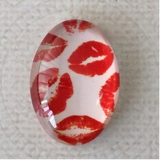 18x25mm Art Glass Oval Glass Cabochons - Hearts Design 7 - Each