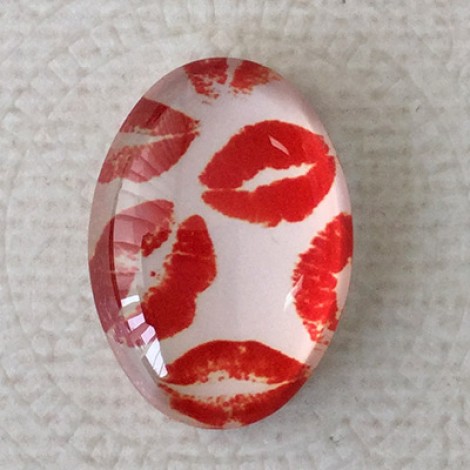 18x25mm Art Glass Oval Glass Cabochons - Hearts Design 7 - Each