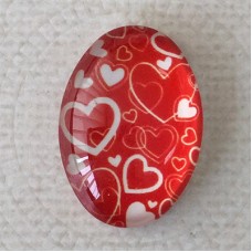 18x25mm Art Glass Oval Glass Cabochons - Hearts Design 8 - Each