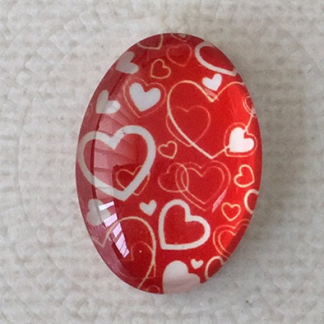 18x25mm Art Glass Oval Glass Cabochons - Hearts Design 8 - Each