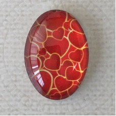 18x25mm Art Glass Oval Glass Cabochons - Hearts Design 9 - Each