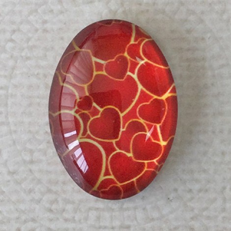 18x25mm Art Glass Oval Glass Cabochons - Hearts Design 9 - Each