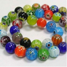 8mm Round Millefiori Single Flower Mixed Beads - Strand