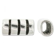 27x13mm 3-Slot Licorice Leather Ant Silver Spacers - Each