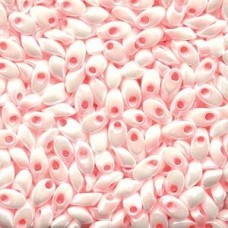 Miyuki Long Magatama Drops - White/Pink Color Lined - 12.5gm