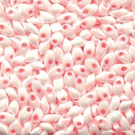 Miyuki Long Magatama Drops - White/Pink Color Lined - 12.5gm