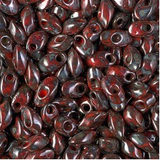 4x7mm Miyuki Long Magatamas - Picasso Opaque Red Luster - 8.5gm