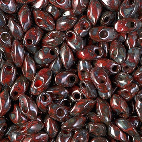 4x7mm Miyuki Long Magatamas - Picasso Opaque Red Luster - 8.5gm 4x7mm Miyuki Long Magatamas - Picasso Opaque Red Luster - 8.5gm