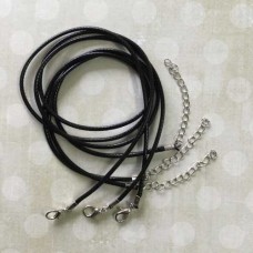 17-18in (42cm) 2mm Waxed Black Snake Necklaces with Clasp + Extension Chain - Pack of 2