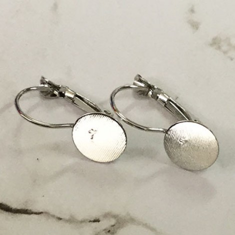 Imitation Rhodium Silver Plated Leverback Earrings with 10mm Flat Pad