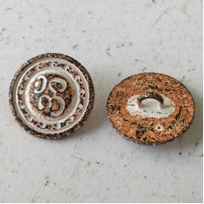20mm White w-Rust Patina Om Metal Button with Shank