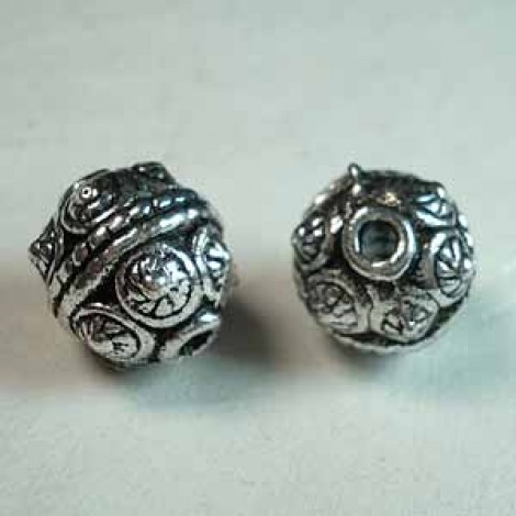 10mm Tibetan Nickel + Lead-free Ornate Round Beads with 2mm hole size