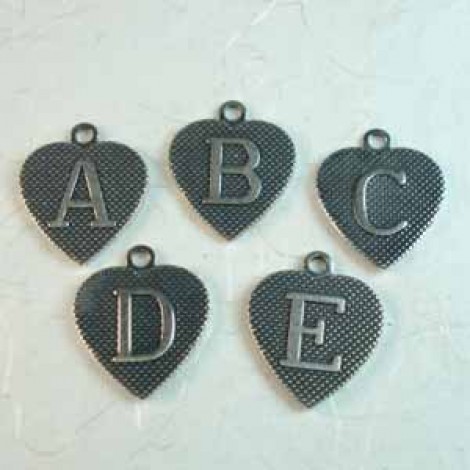 13mm Sterling Silver Plated Heart Letter Charms A-E