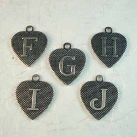 13mm Sterling Silver Plated Heart Letter Charms -F-J