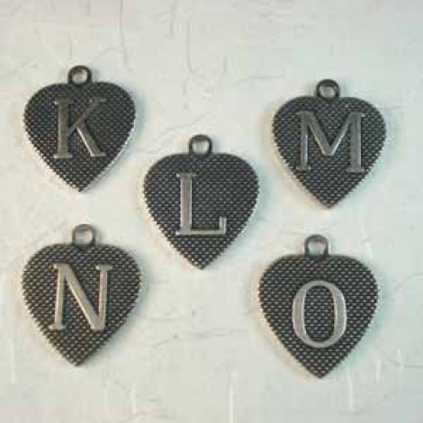 13mm Sterling Silver Plated Heart Letter Charms - K-O