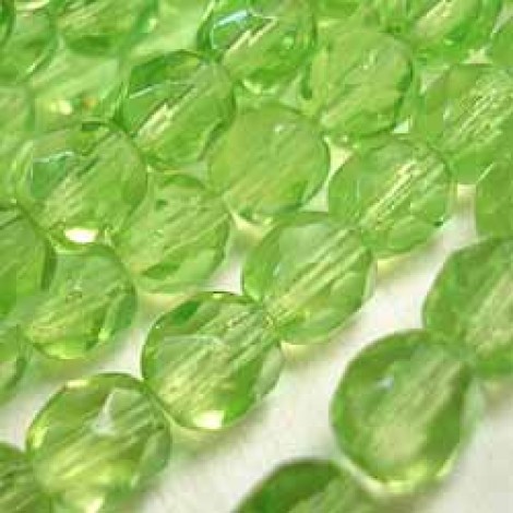 6mm Czech Firepolish Round Beads - Lime Green - Pack of 20