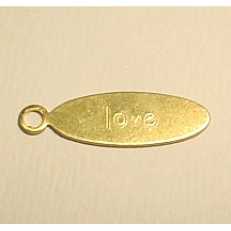 20x6mm Love Oval Raw Brass Tag - Pack of 10