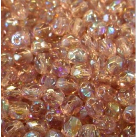 4mm Czech Firepolish Beads - Light Pink AB -  Pack of 50