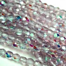 3mm Czech Lt Amethyst AB Fire Polished Beads - Pack of 50