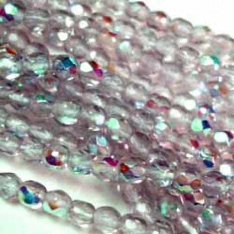 3mm Czech Lt Amethyst AB Fire Polished Beads - Pack of 50