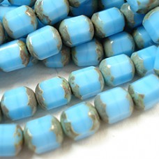 6mm Czech Antique Style Octagonal Baby Blue/Picasso Beads - Pack of 10