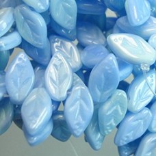 10x5mm Czech Leaf Beads - Opaque Lt Blue - Spring Green - Pack of 10