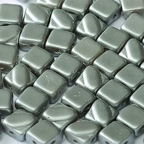 6mm 2-Hole Silky Beads - Alabaster Pastel Light Grey - Pack of 40