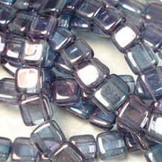 6mm Czechmates Two Hole Tile Beads - Luster Transparent Amethyst - Pack of 20