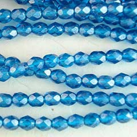 4mm Czech Firepolished Beads - Luster Capri Blue - Pack of 50