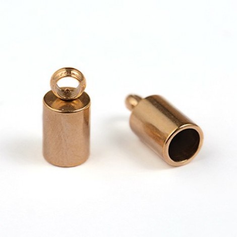 3mm ID Gold 304 Stainless Steel Cord End Caps w-Loops - Per Pair