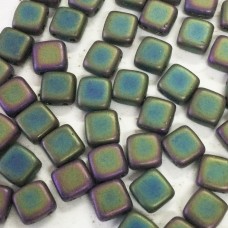 6mm Czechmates Two Hole Tile Beads - Matte Green Iris - Pack of 20
