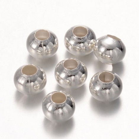 8mm Silver Plated Round Metal Beads with 2mm hole - Pack of 50