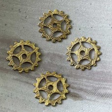 17mm 24ga Steampunk Patterned 5-Spoke Gear Brass Charm - Pack of 5