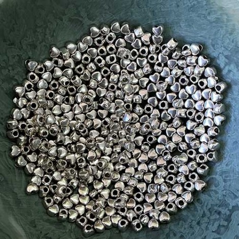 4mm (1.5mm hole) Antique Silver Base Metal Tiny Heart Beads - Pack of 100
