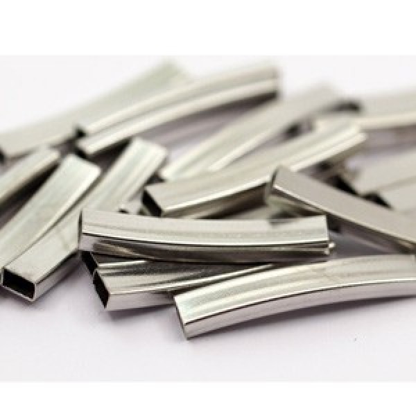 30x5x3mm Nickel Free Silver Rectangle Curved Tube Beads Pack of