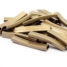 30x5x3mm Antique Brass Rectangle Curved Tube Beads - Pack of 8