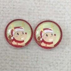 12mm Art Glass Backed Cabochons  - Red & White Christmas Design 8 - Per Pair
