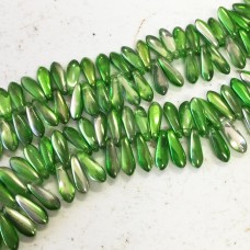 3x10mm Czech Glass Daggers - Metallic Green (Coated) - Pack of 50