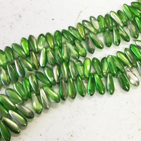 3x10mm Czech Glass Daggers - Metallic Green (Coated) - Pack of 50