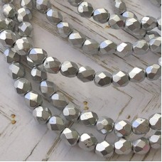 4mm Czech Firepolish Beads - Metallic Silver