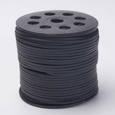 3x1.5mm Korean Flat Faux Suede Cord w-PU Leather - Black - 100yd (91m) Roll