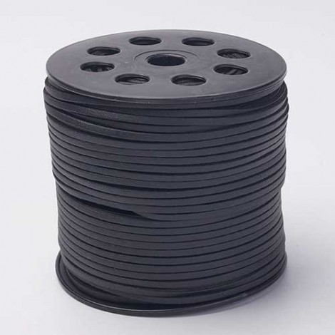 3x1.5mm Korean Flat Faux Suede Cord w-PU Leather - Black - 100yd (91m) Roll 3x1.5mm Korean Flat Faux Suede Cord w-PU Leather - Black - 100yd (91m) Roll