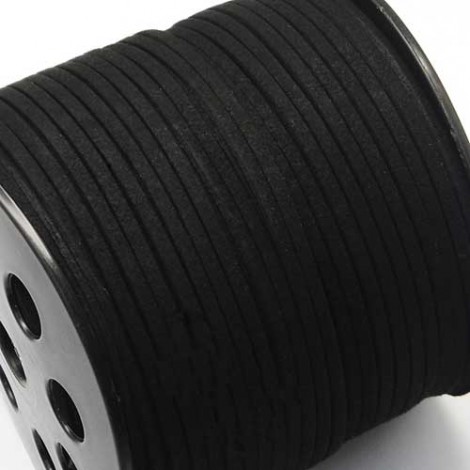 4x1.4mm Flat Faux Suede Cord  - Black - 100yd (91m) Roll