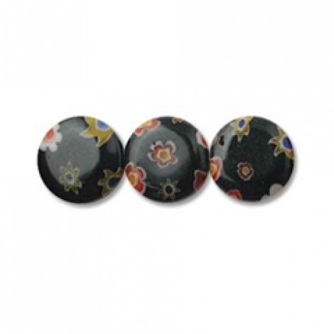 6mm Flat Round Black Millefiori Glass Beads