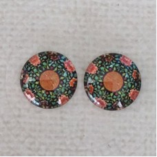 12mm Art Glass Backed Cabochons  - Oriental Floral Design 4 - Per Pair