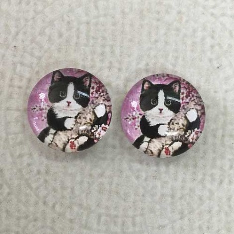 12mm Art Glass Backed Cabochons - Cat Design 4 -Per Pair 12mm Art Glass Backed Cabochons - Cat Design 4 -Per Pair