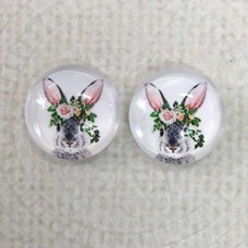12mm Art Glass Backed Cabochons  - Bunny Design 2 - Per Pair