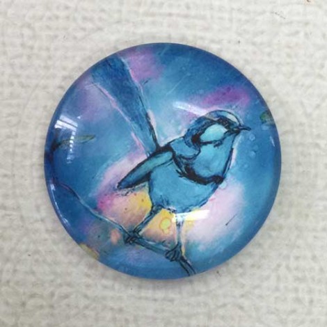 30mm Art Glass Backed Cabochons - Blue Wren - each 30mm Art Glass Backed Cabochons - Blue Wren - each