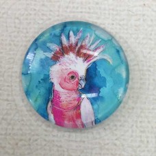 30mm Art Glass Backed Cabochons - Pink Cockatoo
